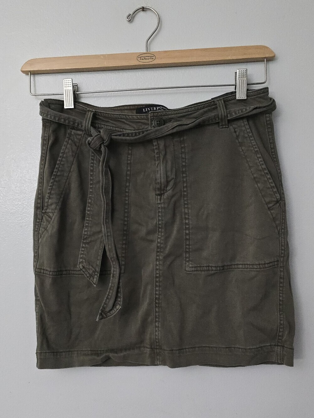 Liverpool Women Skirt Size 6/28 Olive Green Tie Belt Summer Casual